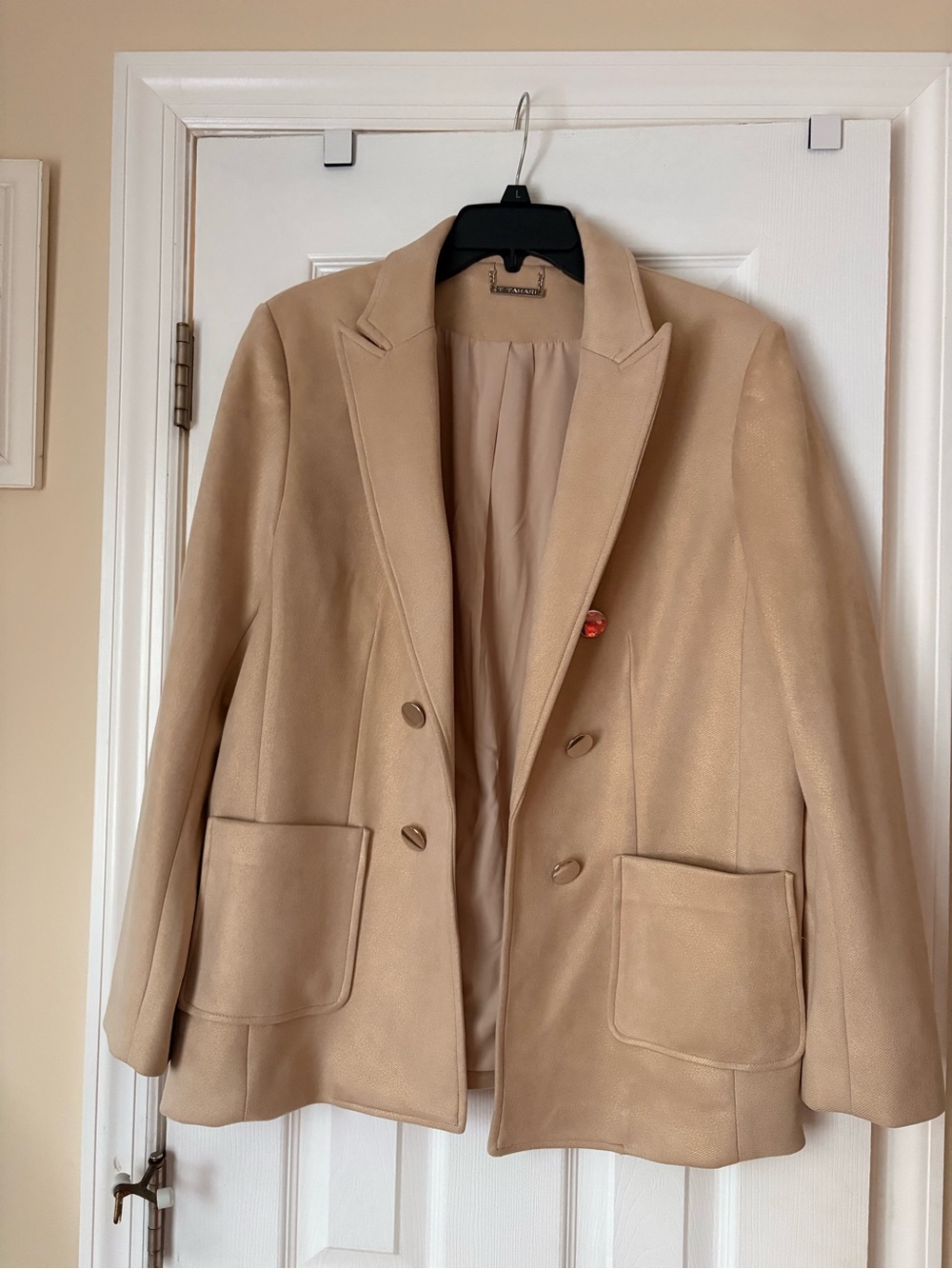 T Tahari Neutral goldish tone Double-Breasted Blazer